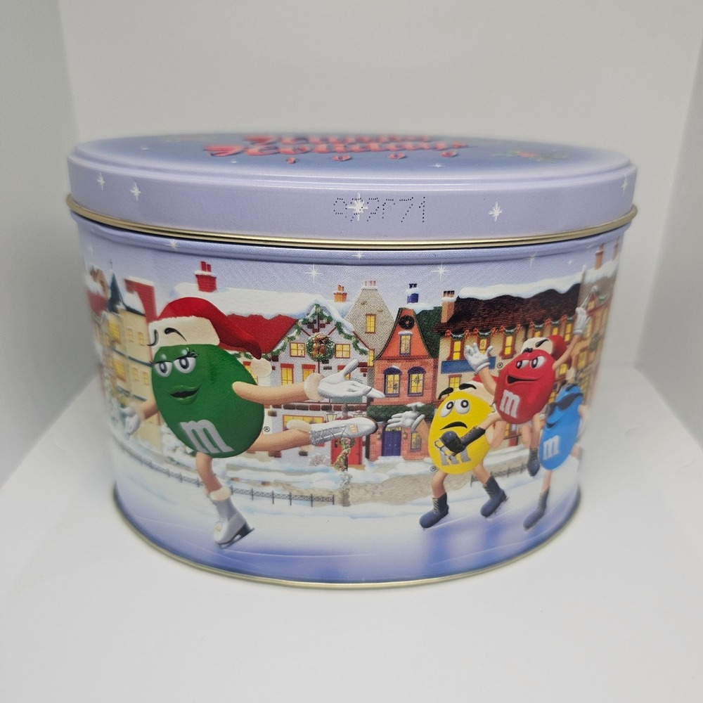 M&Ms Christmas Skating Rink 1999 Limited Edition Tin Canister "Happy Holidays"‎